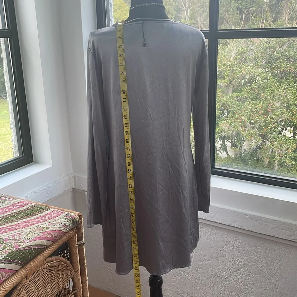 ZARA NWOT Satin Silky Long Sleeve Gray Dress Ties in Front‎ with Cutouts Large